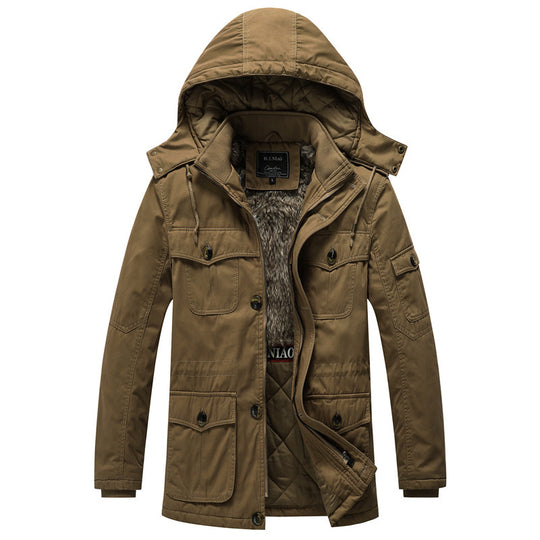 Herren Canvas-Parka mit gesteppter Thermofütterung, Kunstfell-Innenfutter und Kapuze Nord Taschen