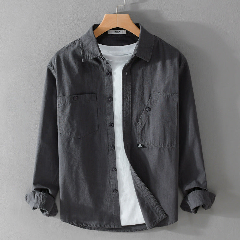 Herren Leichtes Hemdjacken-Overshirt aus Baumwolltwill mit asymmetrischer Brusttasche und lockerem Schnitt Nord Taschen