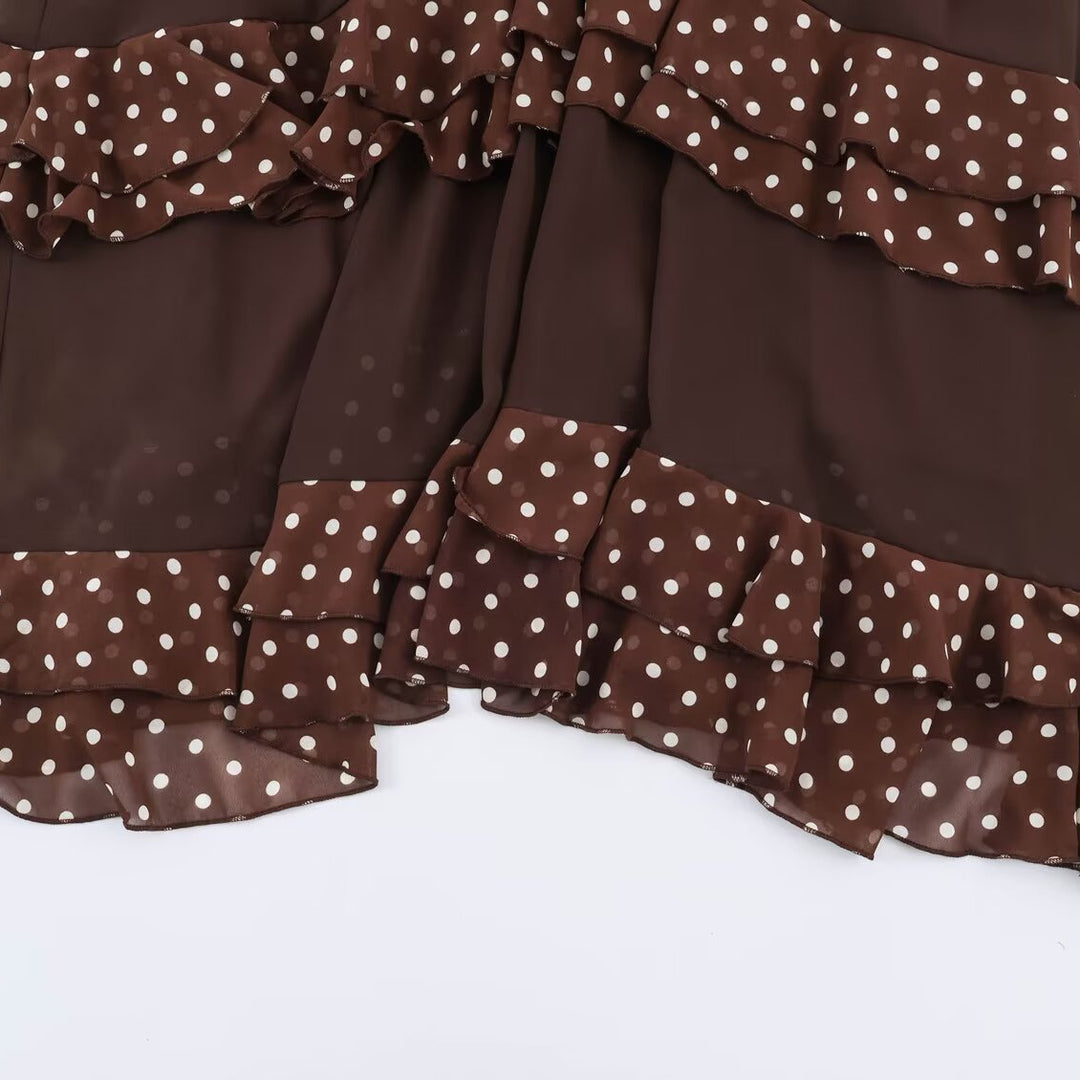 Damen verspieltes Midi-Tiered-Kleid mit Rüschenkragen, Bindeband und Volantstufen Nord Taschen
