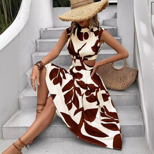 Damen Asymmetrisches Kleid mit Cut-Out-Details und Floralem Design