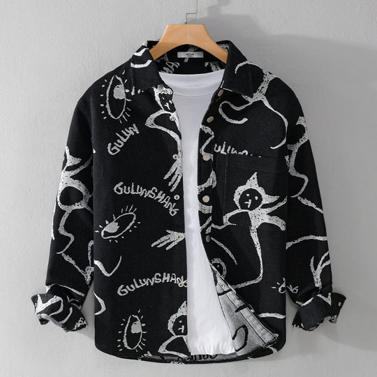 Herren Overshirt mit grafischem Doodle‑Print, Druckknopfverschluss und Brusttasche Nord Taschen