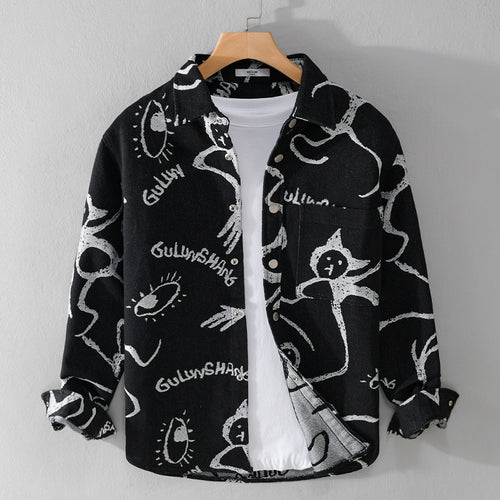 Herren Overshirt mit grafischem Doodle‑Print, Druckknopfverschluss und Brusttasche Nord Taschen