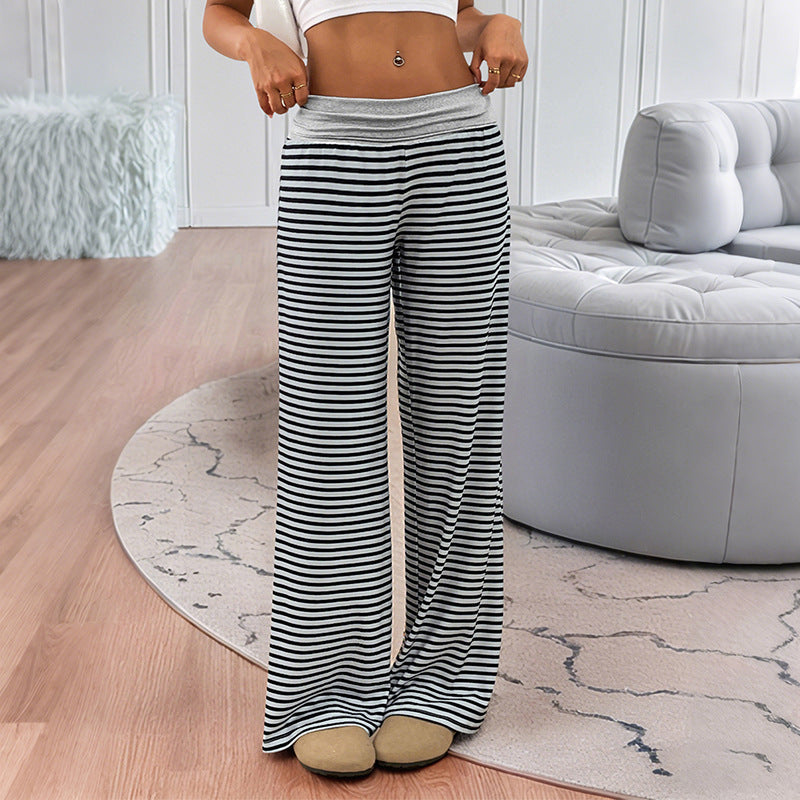 Damen Gestreifte Lounge‑Hose mit weitem Bein und elastischem Bund Nord Taschen