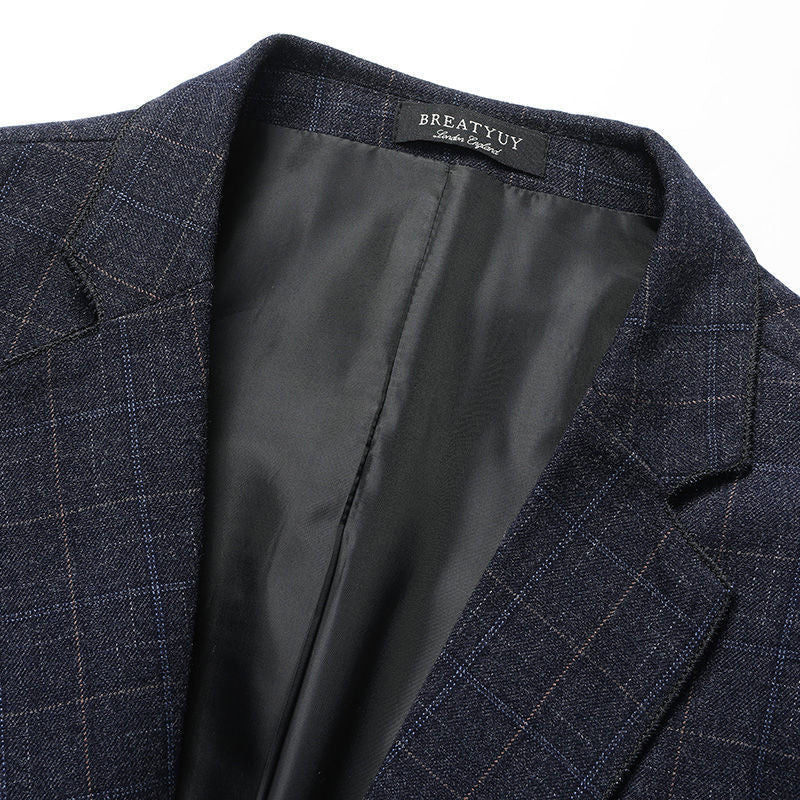 Herren Eleganter karierter Sakko mit taillierter Passform und leichter Wollmischung Nord Taschen