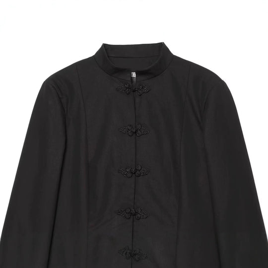 Damen Kurze taillierte Jacke mit Mandarin-Kragen und dekorativen Knotenverschlüssen Nord Taschen