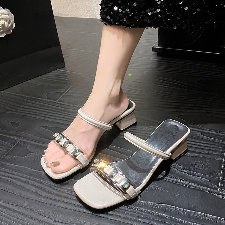 Damen elegante Mules mit gekreuzten Riemen und Blockabsatz