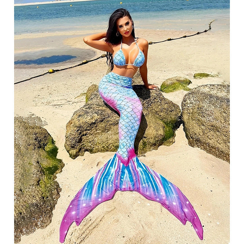 Damen Meerjungfrau Bikini-Set mit glänzenden Schuppen und tiefem Ausschnitt