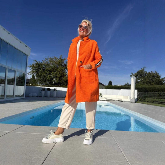 Damen Sportliche Longjacke mit praktischen Taschen und Streifenmotiv