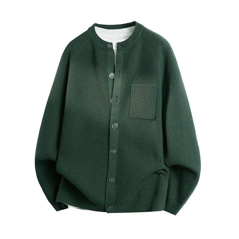 Unisex Leichter Feinstrick-Cardigan mit Rundhalsausschnitt, Brusttasche und Raglanärmeln Nord Taschen