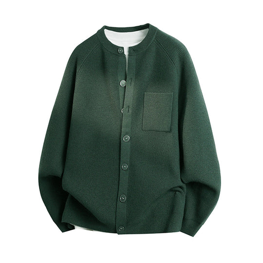 Unisex Leichter Feinstrick-Cardigan mit Rundhalsausschnitt, Brusttasche und Raglanärmeln Nord Taschen