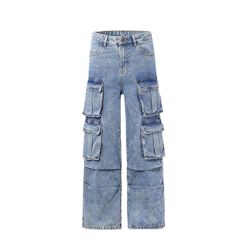 Herren Ultraweite Denim-Cargo-Jeans im Baggy-Cut mit mehrfachen Klappentaschen Nord Taschen