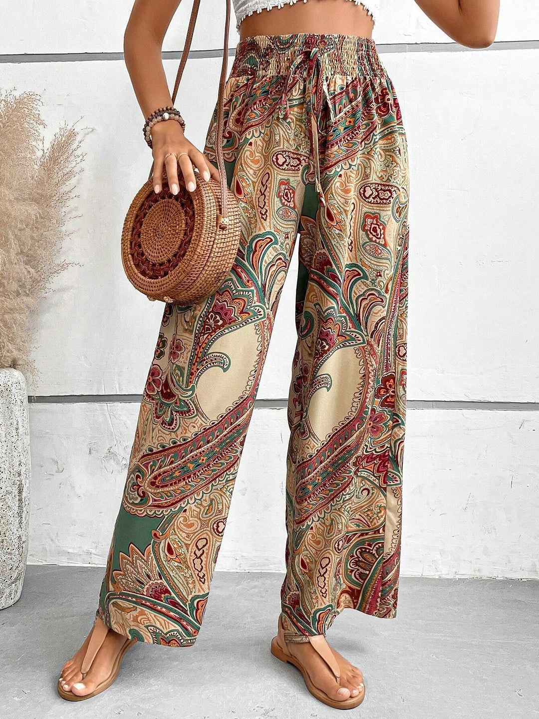 Damen lockere Palazzo-Hosen mit Paisleymuster