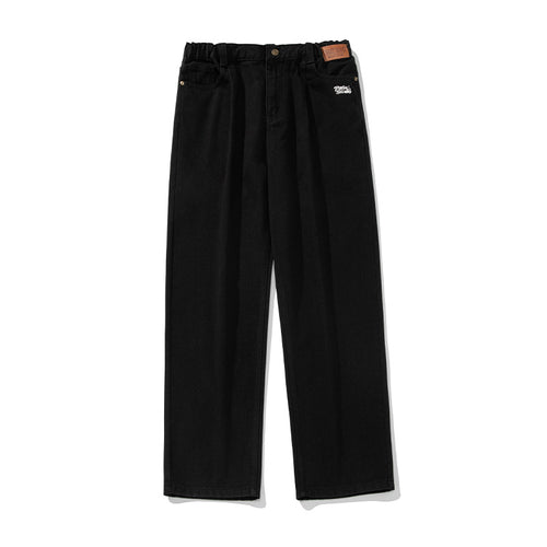 Unisex Weite High-Waist Denim-Hose mit Paperbag-Bund, Bundfalten und geradem Bein Nord Taschen