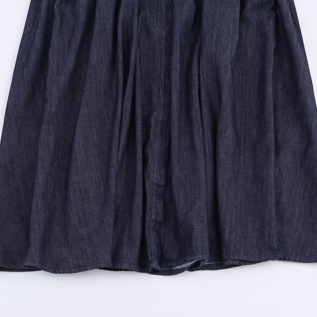 Damen Langes Denim-Hemdblusenkleid mit Taillenband und aufgesetzten Brusttaschen Nord Taschen