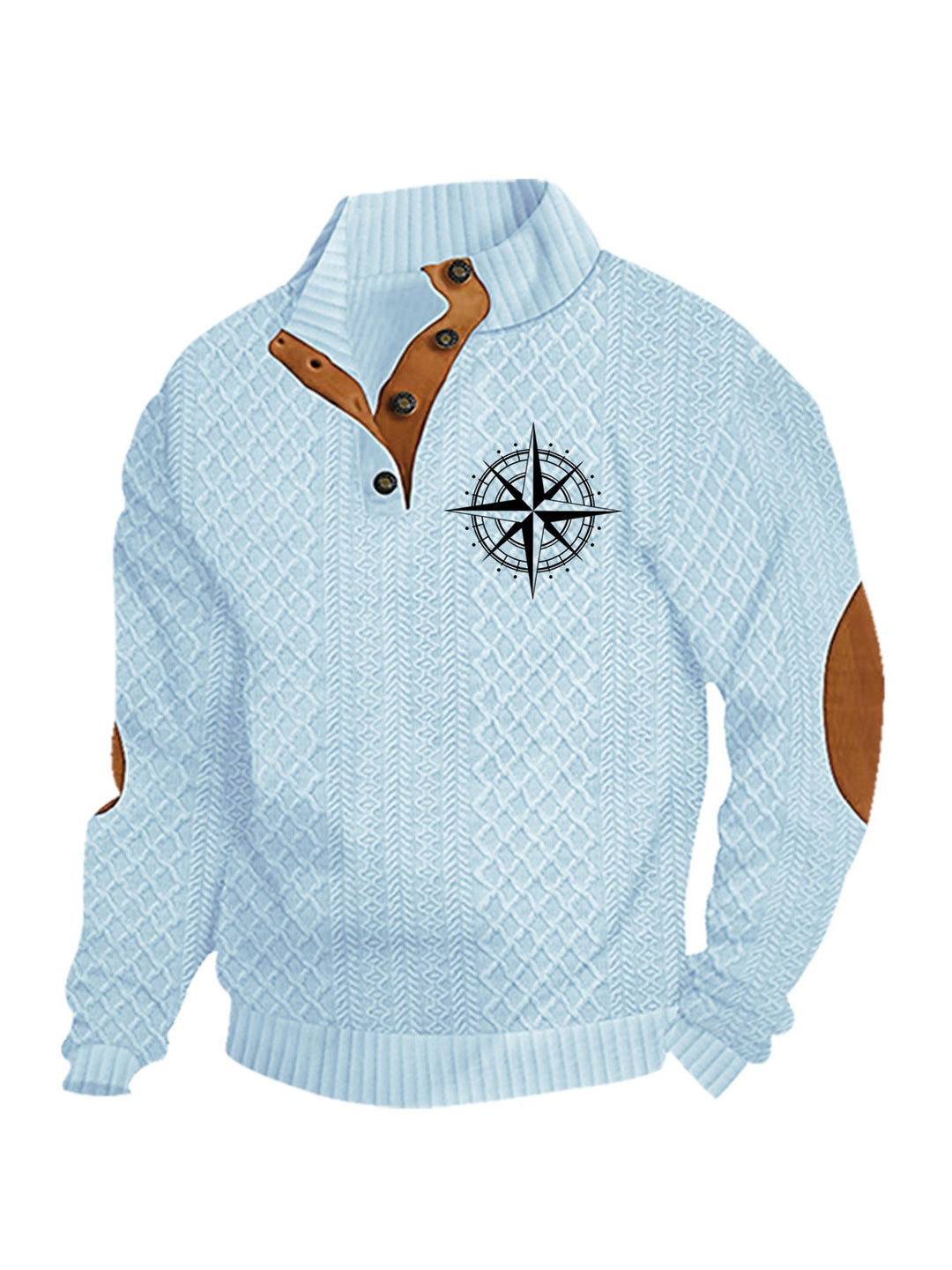 Herren nan Heritage-Strukturpullover mit Stehkragen Lederimitat-Besatz Ellenbogen-Patches und Halbknopfleiste