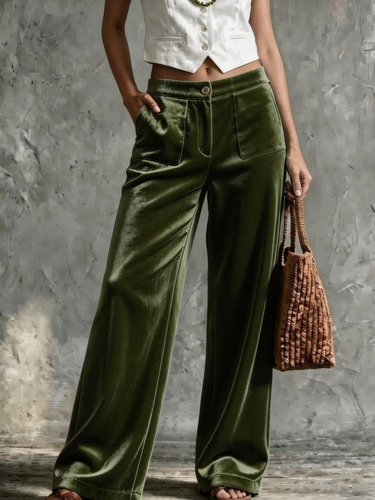 Damen Weite Samt-Palazzohose mit hoher Taille und aufgesetzten Taschen Nord Taschen