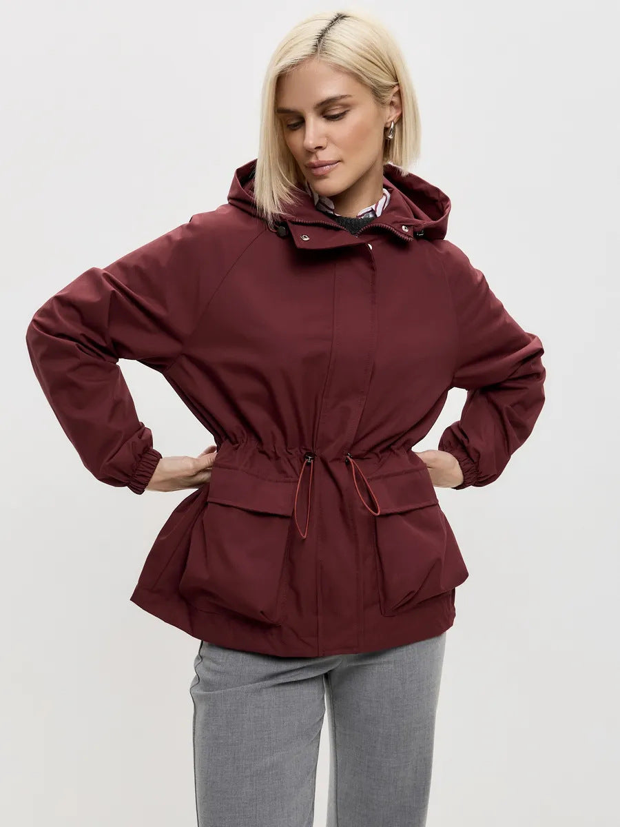 Damen wasserdichte Parka-Jacke mit Kapuze, Tunnelzugtaillierung und XXL-Klappentaschen Nord Taschen