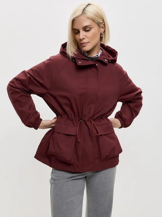Damen wasserdichte Parka-Jacke mit Kapuze, Tunnelzugtaillierung und XXL-Klappentaschen Nord Taschen