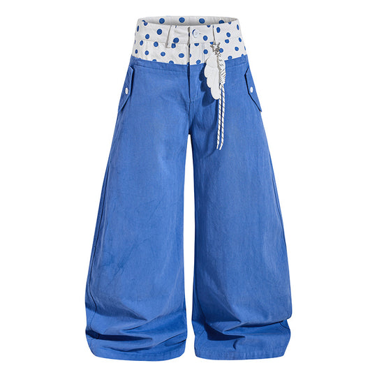 Damen Weite High-Waist Palazzo-Hose mit Polka‑Dot Bund und Schmuckanhänger Nord Taschen