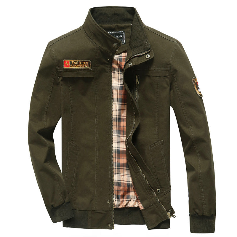 Herren Canvas-Fieldblouson im Pilotencut mit kariertem Innenfutter, Stehkragen und Rippbündchen Nord Taschen