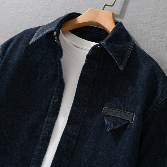 Herren Denim-Overshirt im Worker-Stil mit verdeckter Knopfleiste Nord Taschen