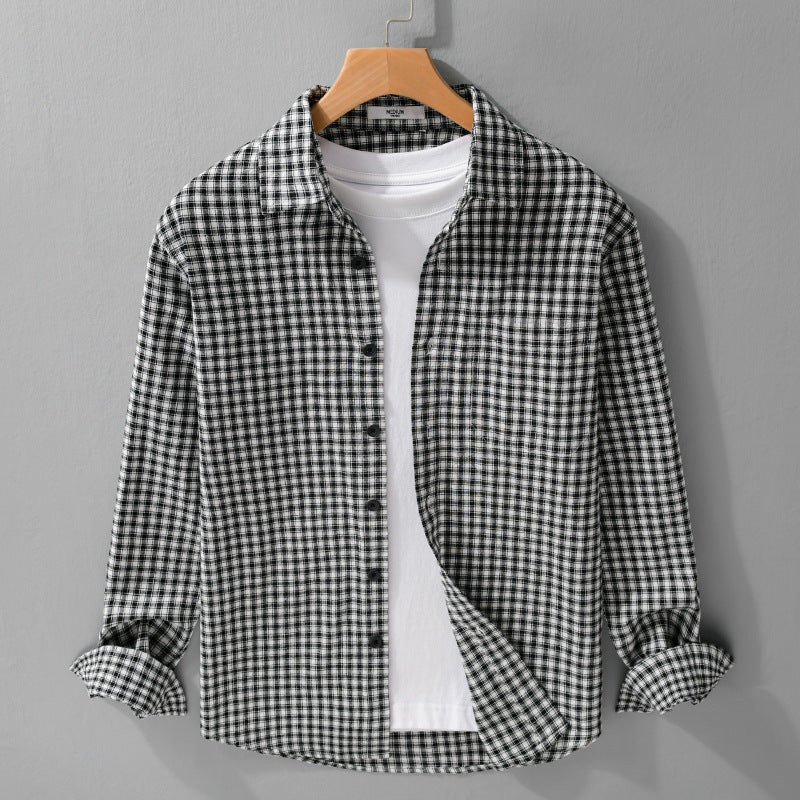 Herren Karo-Lounge-Hemdjacke aus Baumwollmix mit Relaxed-Fit und Button-Down-Front Nord Taschen