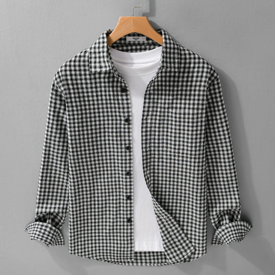 Herren Karo-Lounge-Hemdjacke aus Baumwollmix mit Relaxed-Fit und Button-Down-Front Nord Taschen