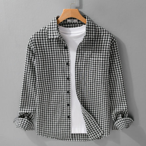 Herren Karo-Lounge-Hemdjacke aus Baumwollmix mit Relaxed-Fit und Button-Down-Front Nord Taschen