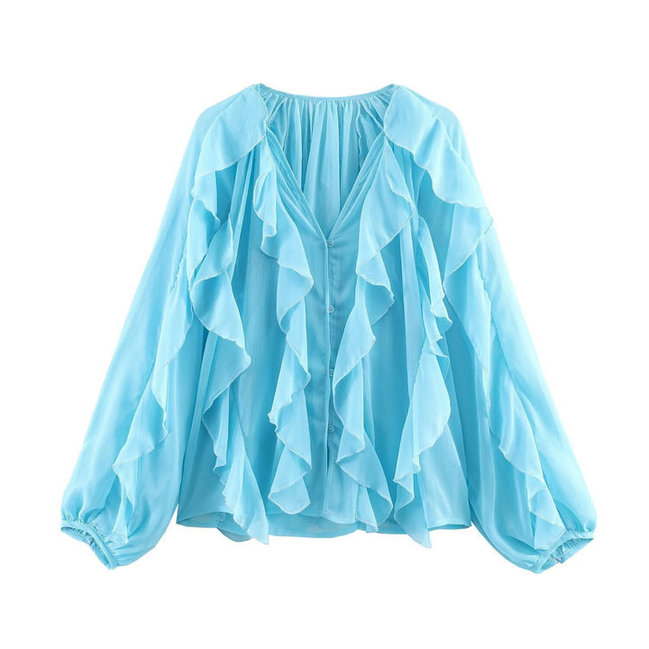 Damen Rüschenbluse mit weitem Schnitt und ballonartigen Ärmeln