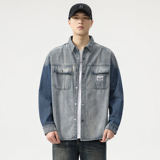 Herren Overshirt aus Denim mit Kontrastärmeln und leichter Used-Waschung Nord Taschen