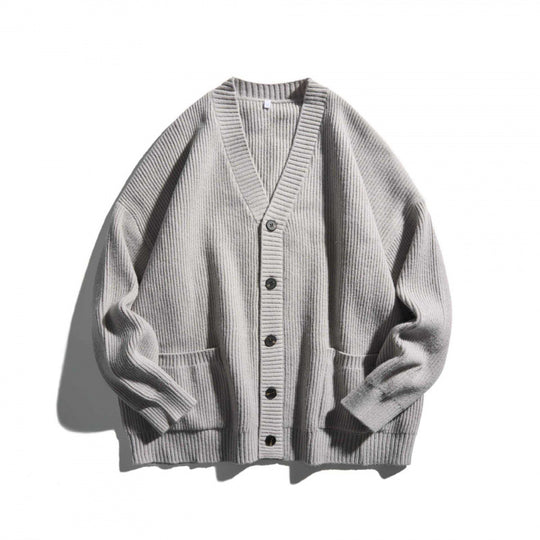 Unisex Oversize-Feinstrick-Cardigan mit V-Ausschnitt, Knopfleiste und aufgesetzten Taschen Nord Taschen