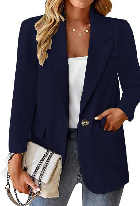 Damen Longline-Blazer im Oversize-Stil mit markantem Revers, Metallknopf und Pattentaschen Nord Taschen