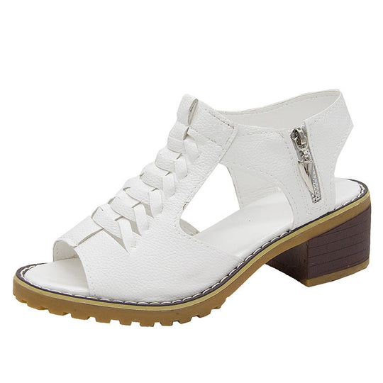 Damen elegante Sandalen mit geflochtenen Riemen und komfortablem Blockabsatz