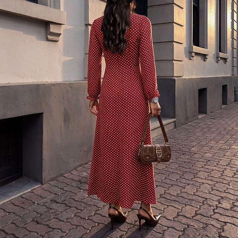 Damen Retro-Maxikleid mit quadratischem Ausschnitt, geraffter Brustpartie und langen Ärmeln Nord Taschen