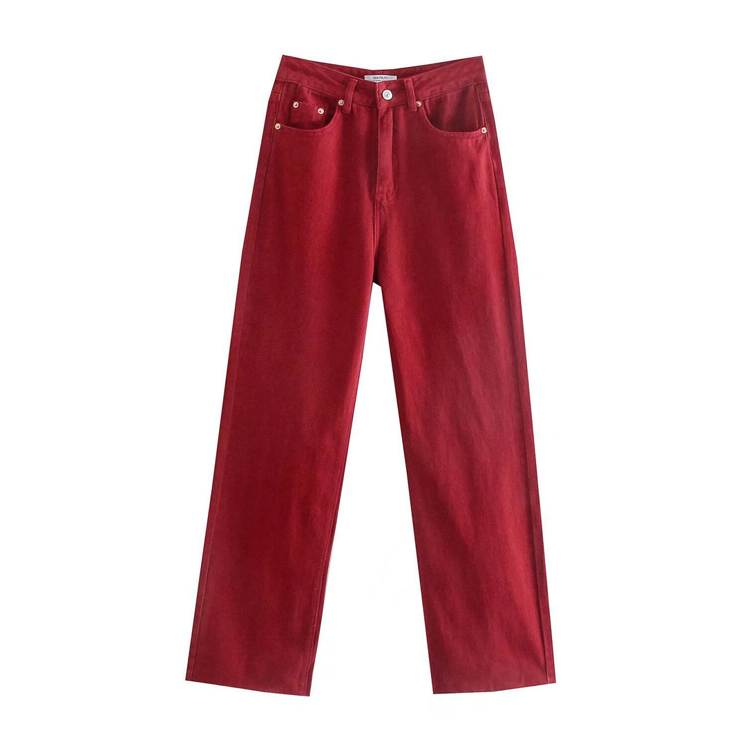 Damen Hochtaillierte weit geschnittene Jeans mit weitem Bein, hoher Taille und rohem Saum Nord Taschen