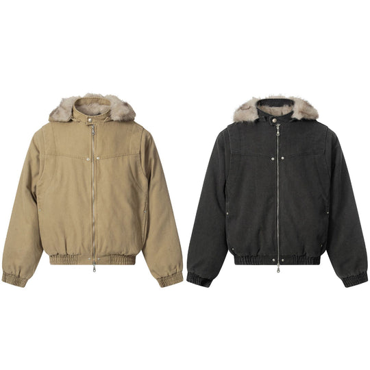Herren Canvas-Bomberjacke mit abnehmbarer Kunstfellkapuze und elastischem Saum Nord Taschen