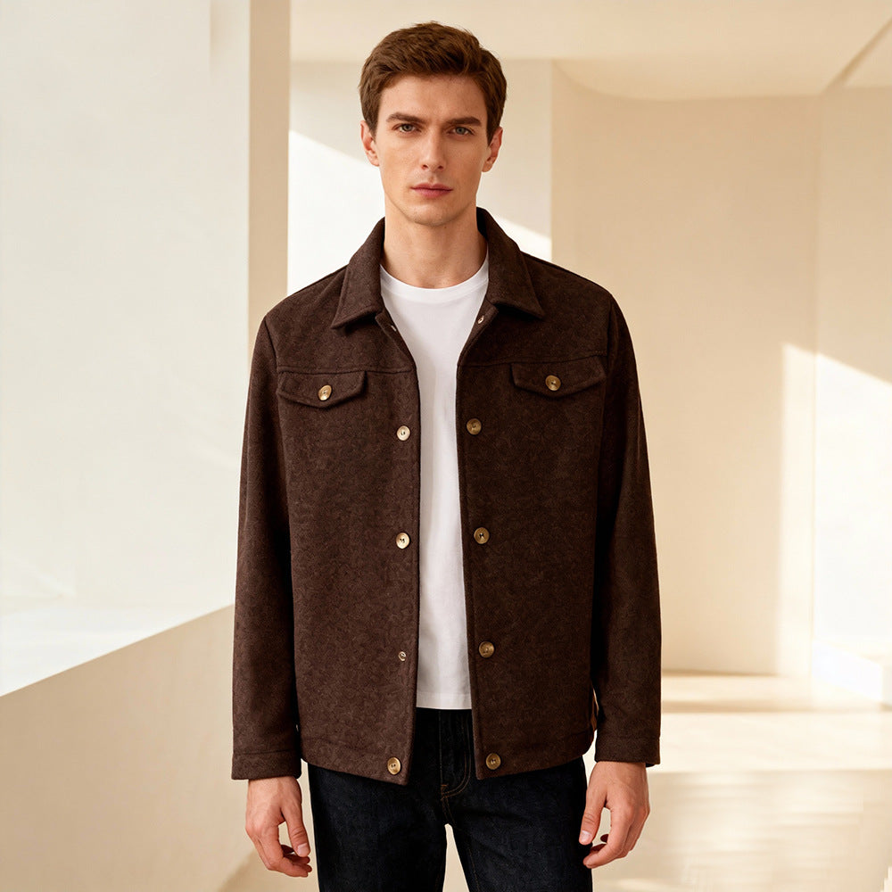 Herren Kurzjacke aus Velours‑Imitat mit Hemdkragen und Pattentaschen Nord Taschen