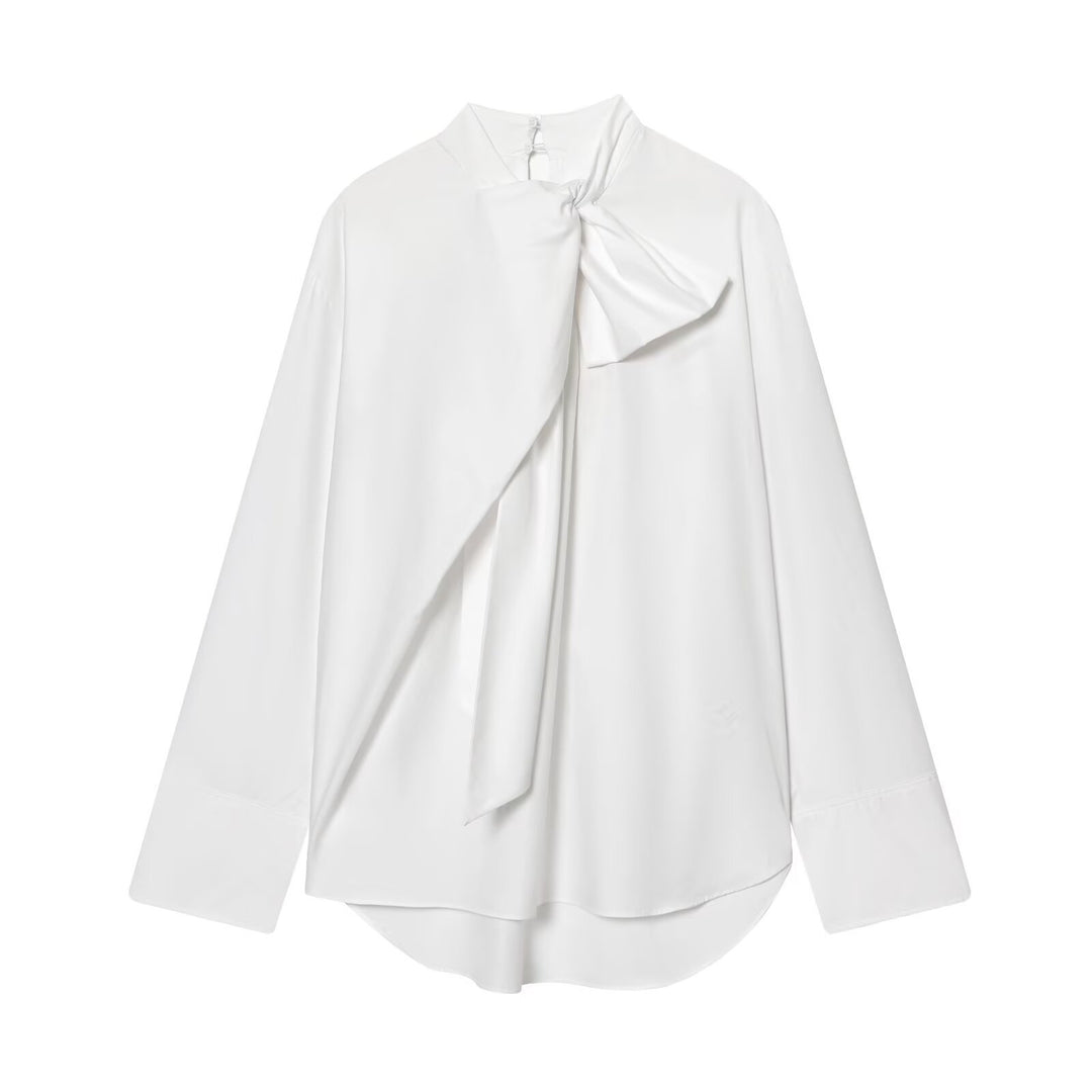 Damen Schluppenbluse mit weitem Oversize‑Schnitt und asymmetrischem Bindeschal Nord Taschen