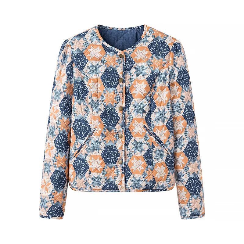 Damen Leichte Steppjacke mit Patchwork‑Blumenmuster und kurzem Schnitt Nord Taschen