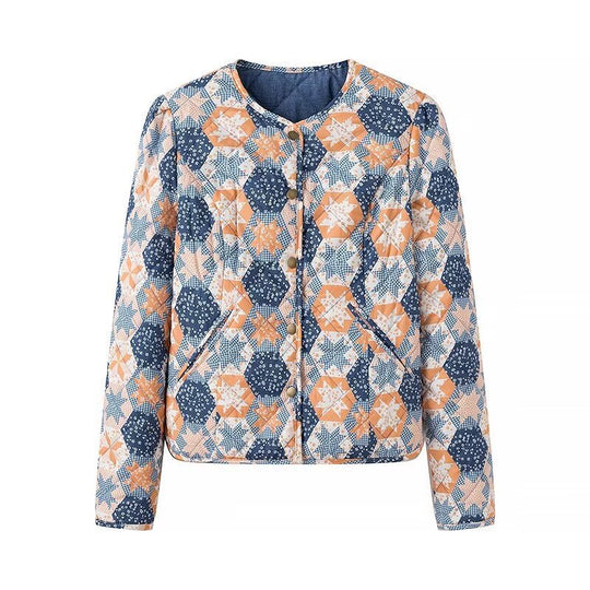 Damen Leichte Steppjacke mit Patchwork‑Blumenmuster und kurzem Schnitt Nord Taschen