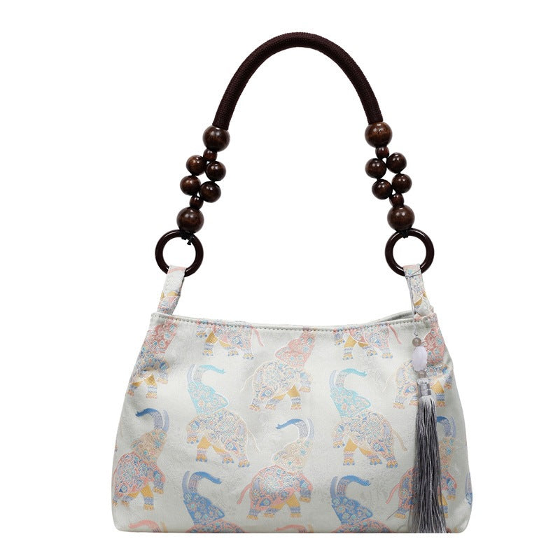 Damen elegante Umhängetasche mit einzigartigem Blumenmuster und modischen Holzgriffen Nord Taschen