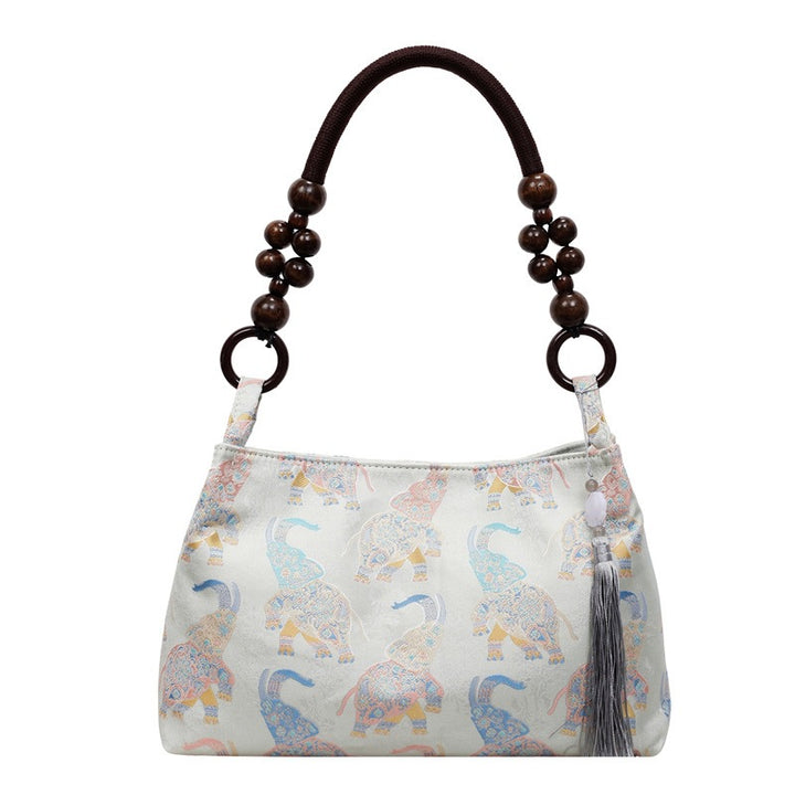 Damen elegante Umhängetasche mit einzigartigem Blumenmuster und modischen Holzgriffen Nord Taschen