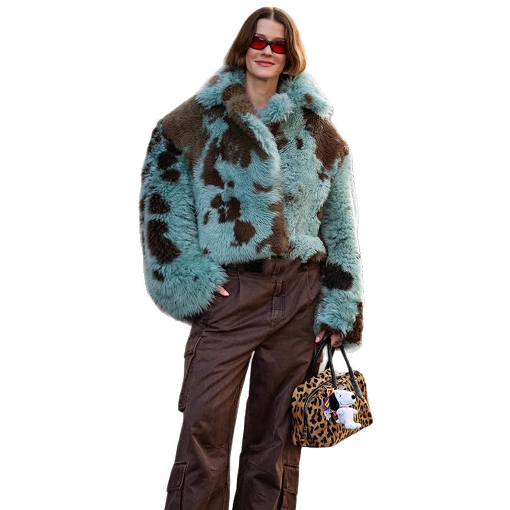 Damen Cropped Kunstpelz-Mantel mit voluminösem Schalkragen Nord Taschen