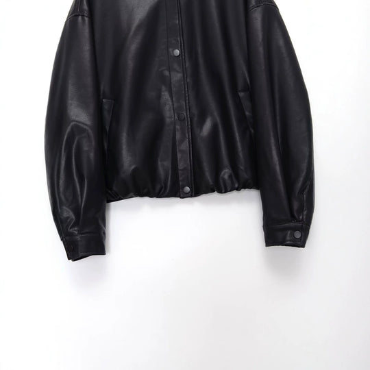 Damen Kurz geschnittener Oversize‑Bomber im Bikerstil aus veganer Lederoptik mit Stehkragen Nord Taschen