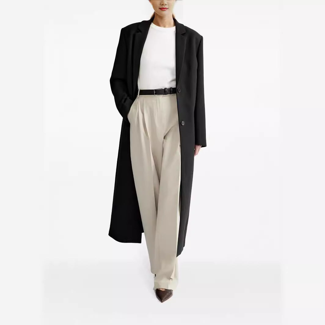 Damen lang geschnittener einreihiger Oversize-Mantel mit schmalem Revers Nord Taschen