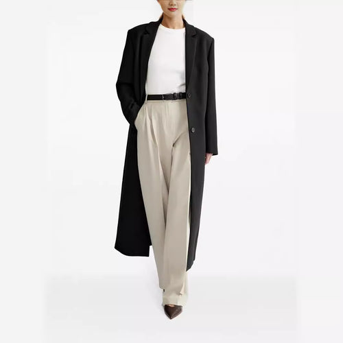 Damen lang geschnittener einreihiger Oversize-Mantel mit schmalem Revers Nord Taschen