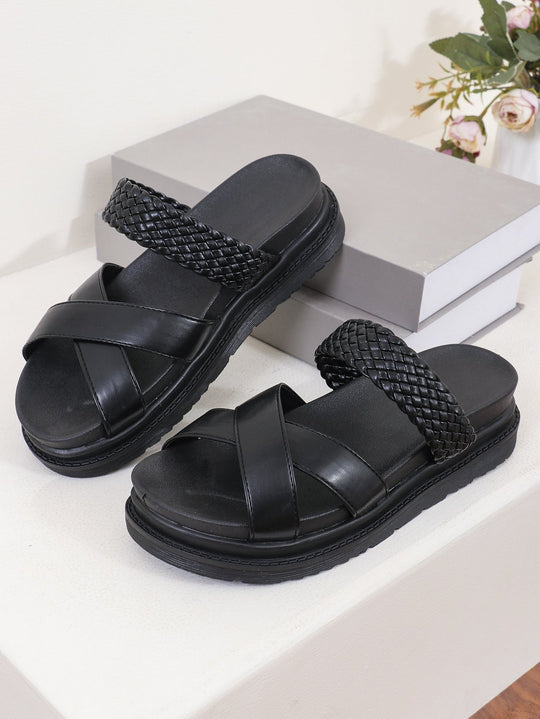 Damen Woven-Badesandalen mit Kreuzriemendesign und rutschfester Sohle