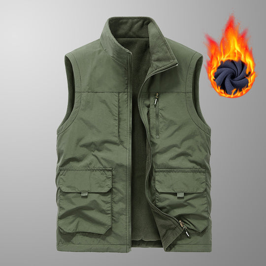 Herren Ärmellose Thermo-Utility‑Weste mit Teddyfleece‑Futter, Multifunktions‑Taschen und hohem Stehkragen Nord Taschen