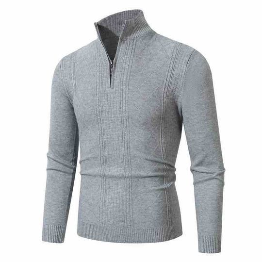 Herren Feiner Halbzip-Rollkragenpullover mit Strukturstreifen und körpernahem Schnitt Nord Taschen