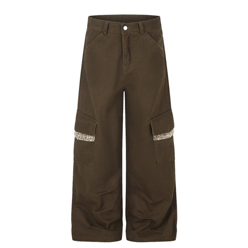 Damen Weite Cargo-Hose mit hoher Taille, großen Klappentaschen und Fellbesatz Nord Taschen
